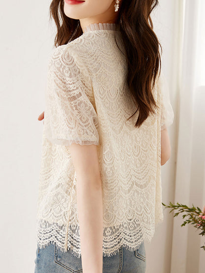 Isabella Retro Lace Printed Chiffon Top