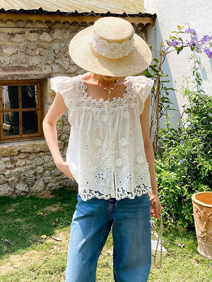 Sydney Vacation Square Neck Crochet Embroidered Top