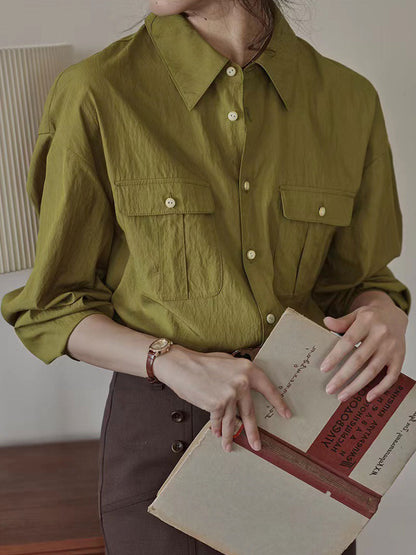 Isabella Vintage Lapel Pleated Shirt