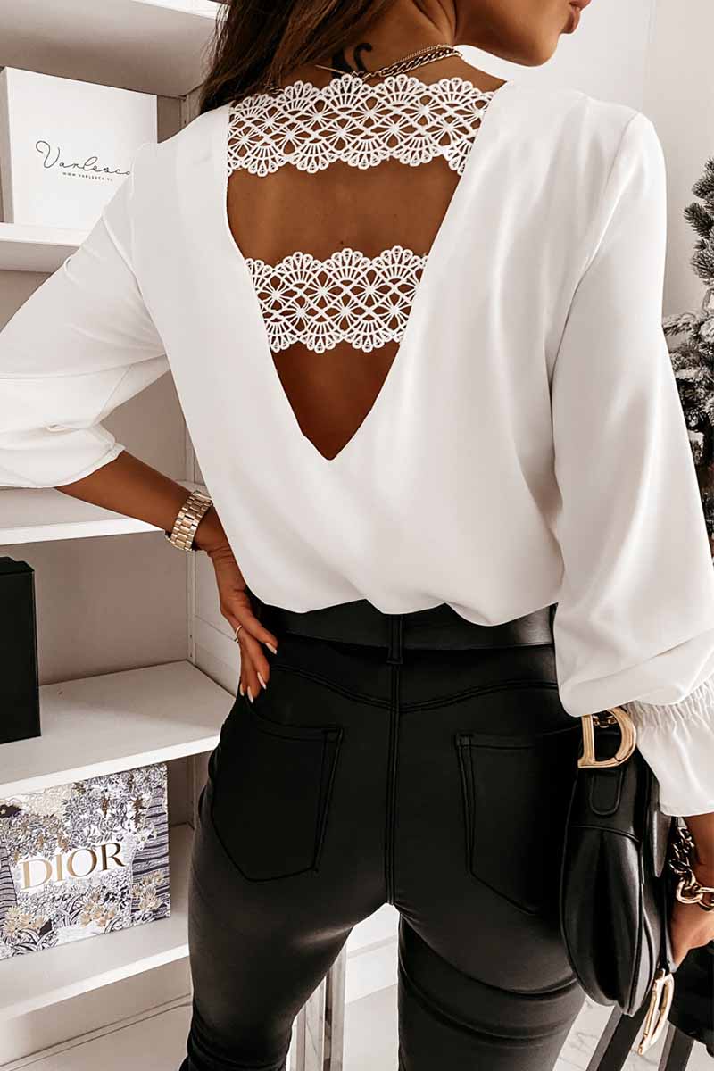 Lace long sleeve V-neck Tops