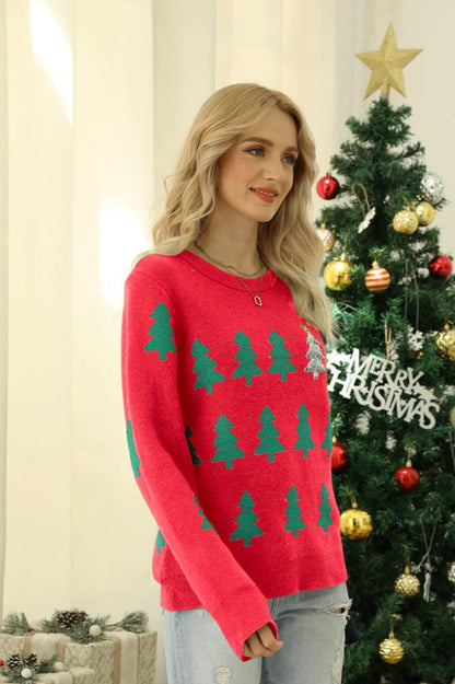 Suéter de punto con árbol de Navidad y lentejuelas brillantes 