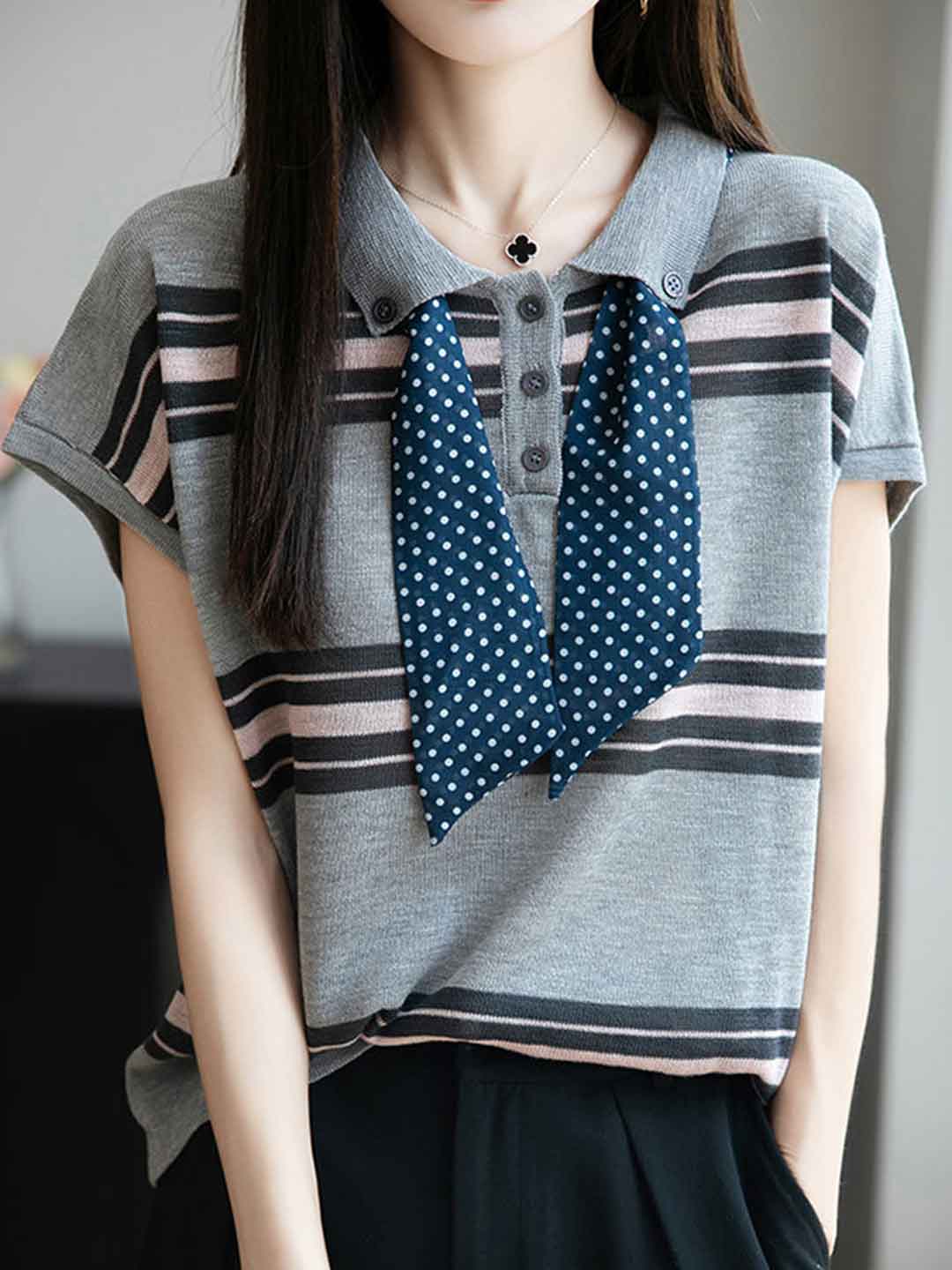 Kylie Loose Colorblock Striped Knitted Top