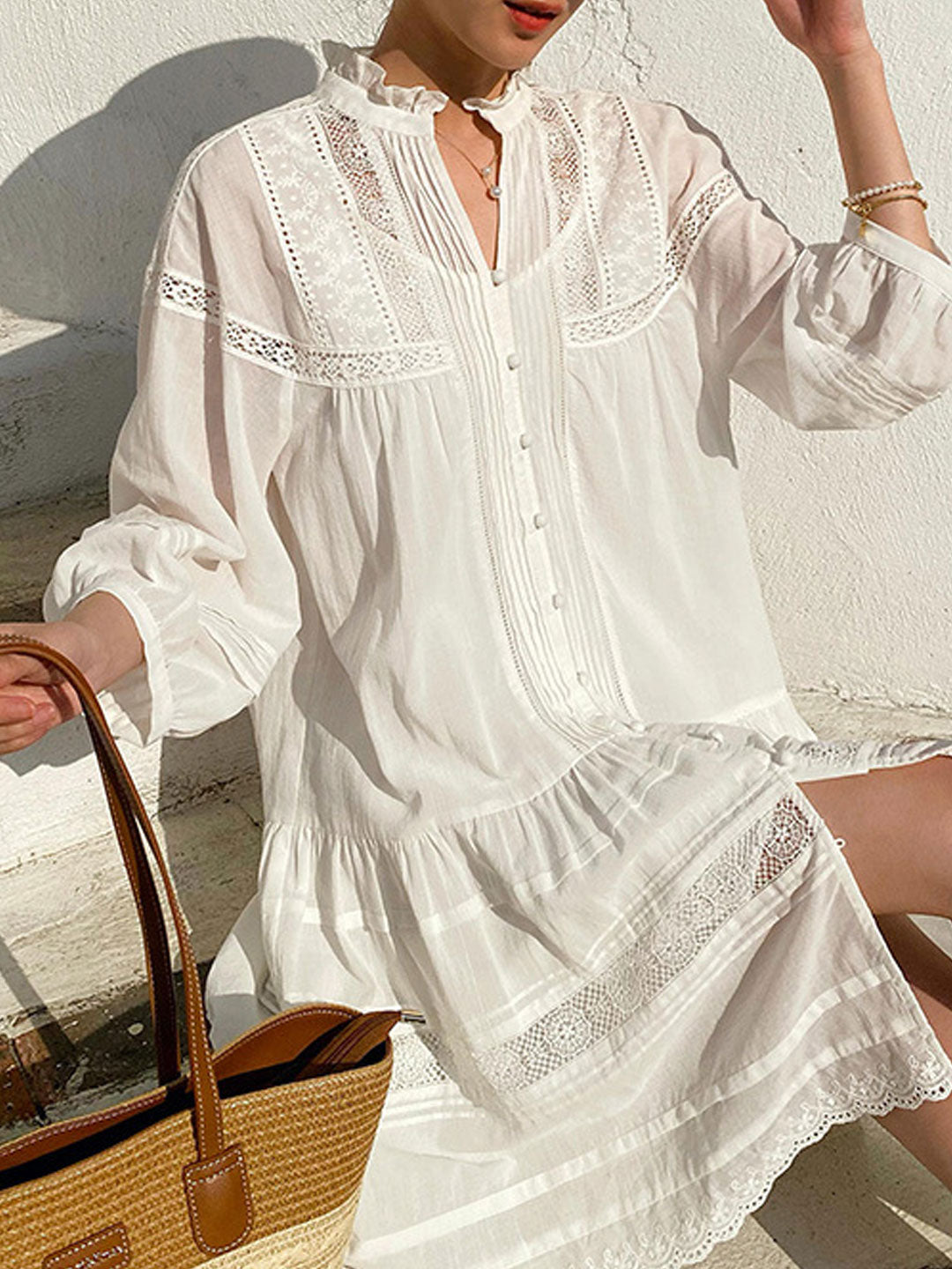 Maria Vacation V-neck Embroidered Dress