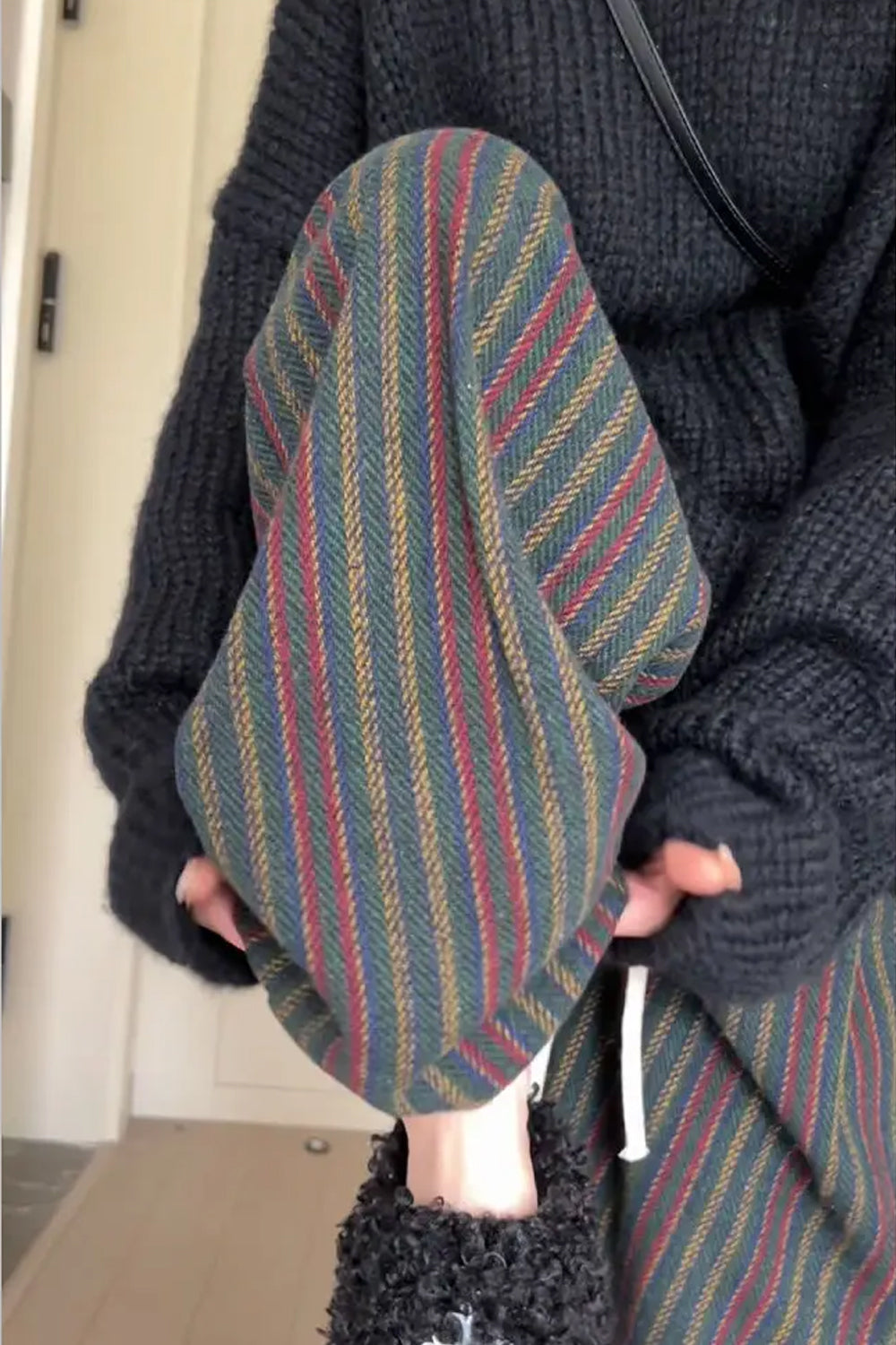 Vintage Stylish Woolen Striped Long Pants