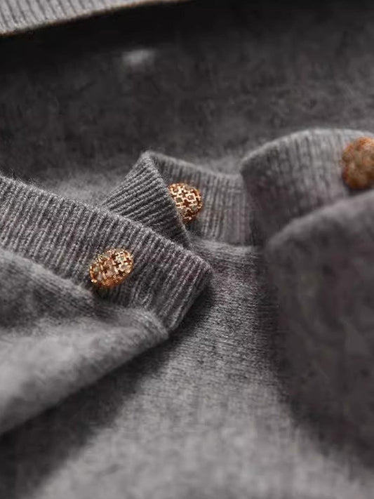 Sophia Classic Crew Neck Solid Color Knitted Cardigan