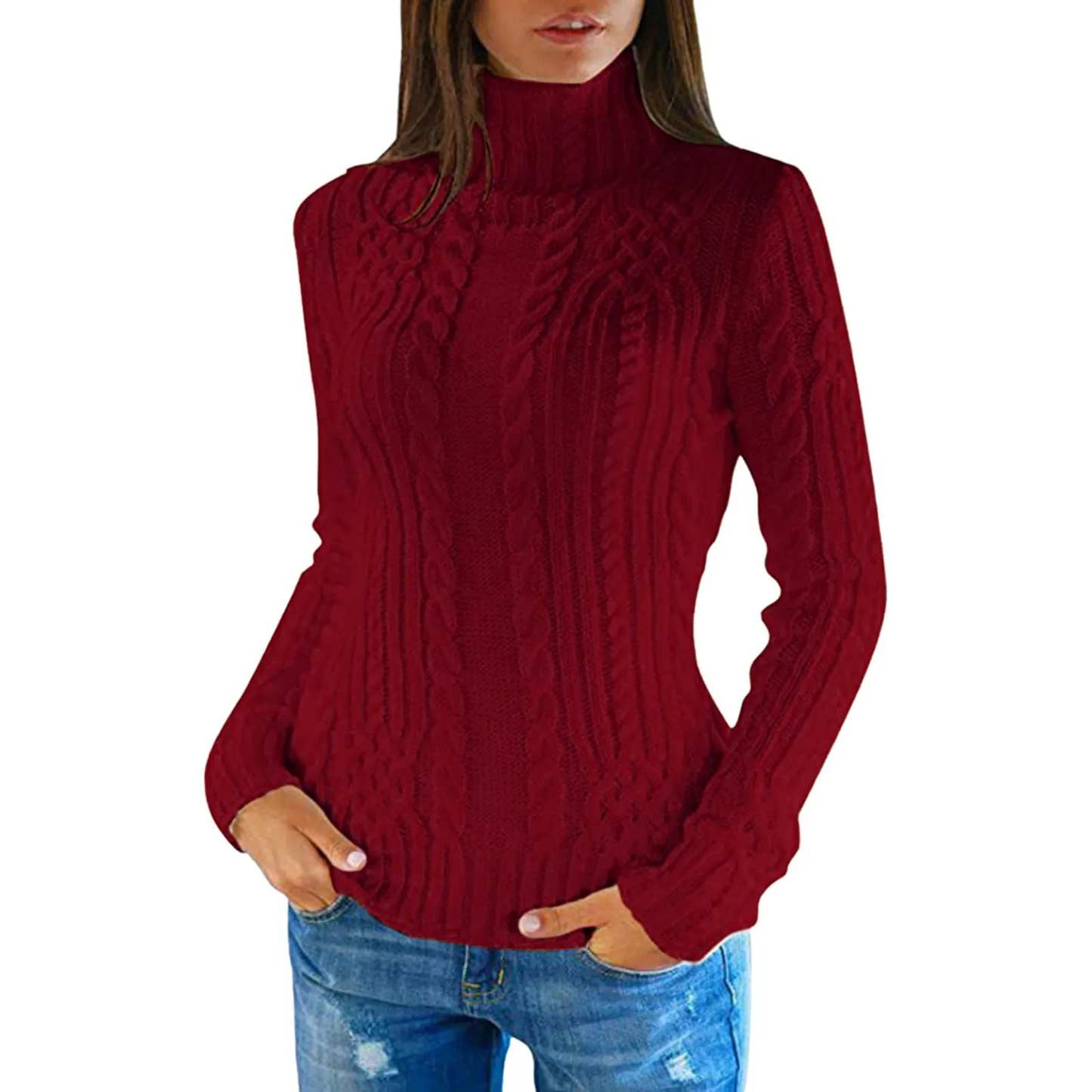 Jersey de cuello alto de punto trenzado suave para mujer | Ideal para otoño/invierno