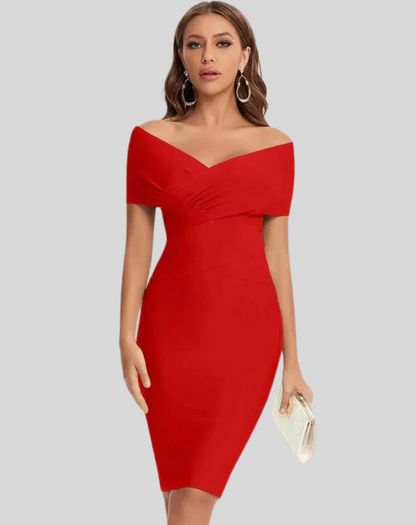 Women's Elegant Solid Color Off-Shoulder Midi Dress | Ideal for Spring/Summer