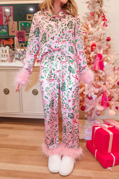 Conjunto de pijama de satén con estampado floral azul
