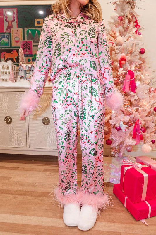 Conjunto de pijama de satén con estampado floral azul