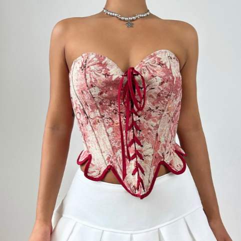 Lace up sweetheart neck zip-up corset top  | Festival Outfits Women