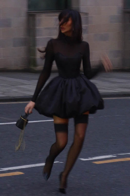 Vestido minivestido elegante de invierno de malla transparente, ajustado y abullonado