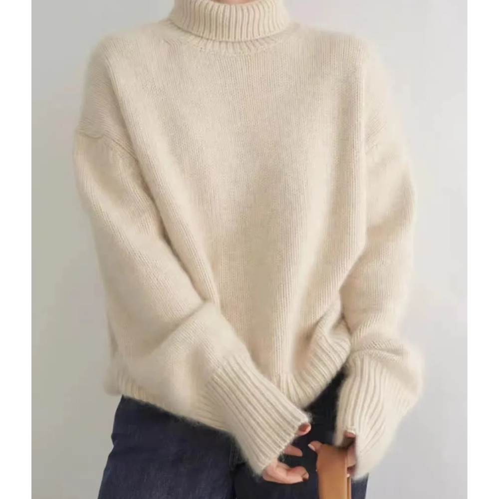 Jersey holgado de cuello alto para mujer con dobladillo y puños acanalados | Ideal para otoño/invierno