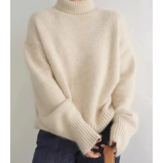 Jersey holgado de cuello alto para mujer con dobladillo y puños acanalados | Ideal para otoño/invierno