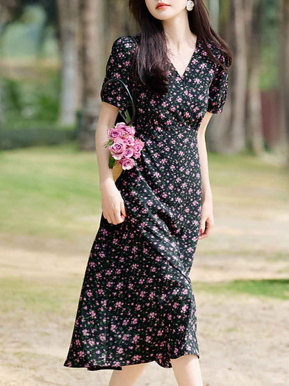 Jasmine Elegant V-neck Floral Printed Dress