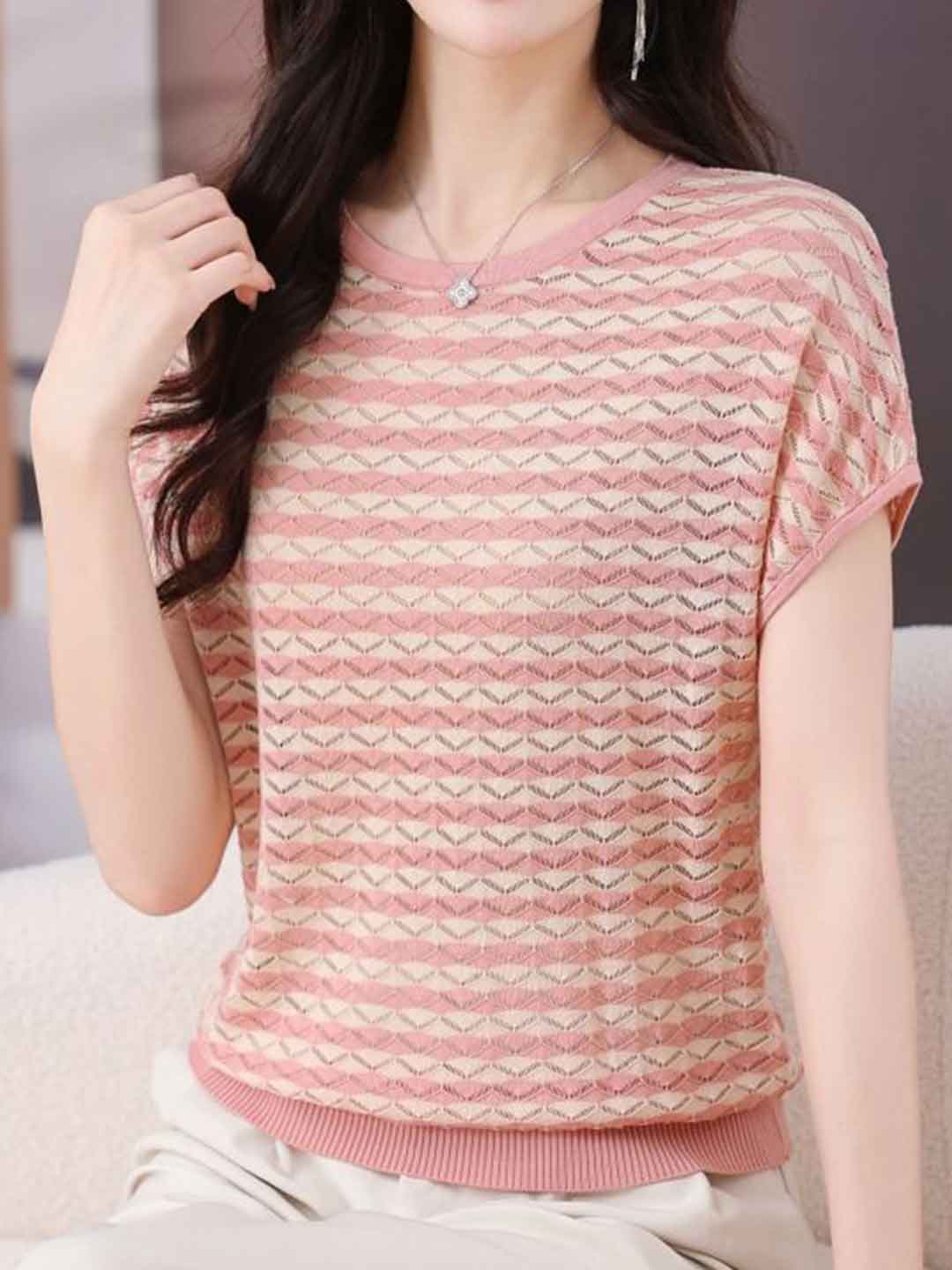 Khloe Loose Crew Neck Striped Knitted Top