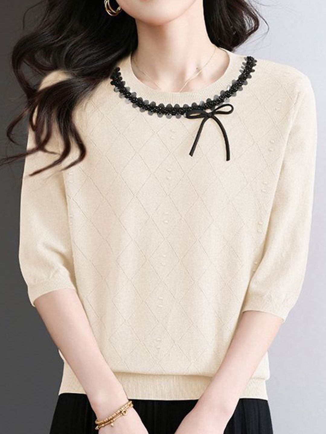 Madison Loose Crew Neck Beaded Knitted Top