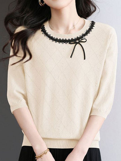 Madison Loose Crew Neck Beaded Knitted Top