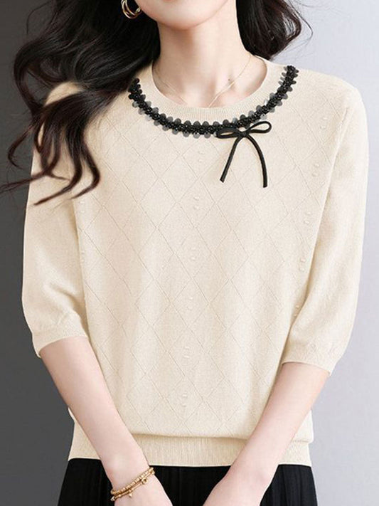 Madison Loose Crew Neck Beaded Knitted Top