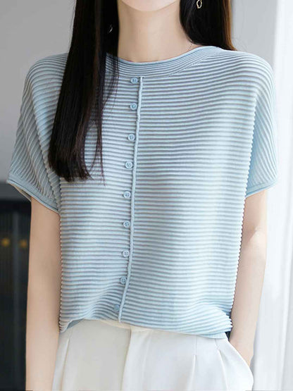 Khloe Classic Crew Neck Striped Solid Color Knitted Top