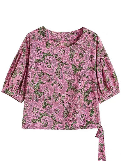 Madison Loose Crew Neck Latern Sleeve Drawstring Top