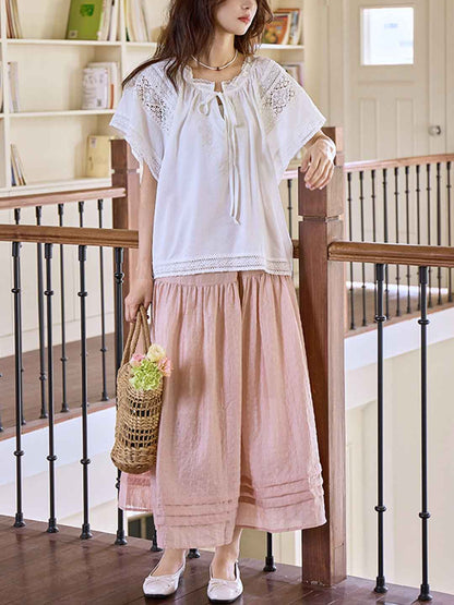 Jessica Chic Lace Embroidered Hollowed Tie Shirt