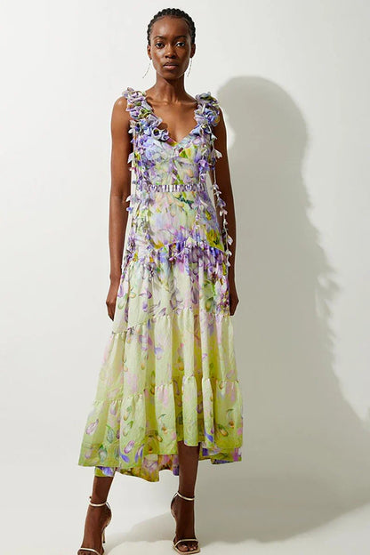 Traje de baño estilo hada con lazo y apliques florales
