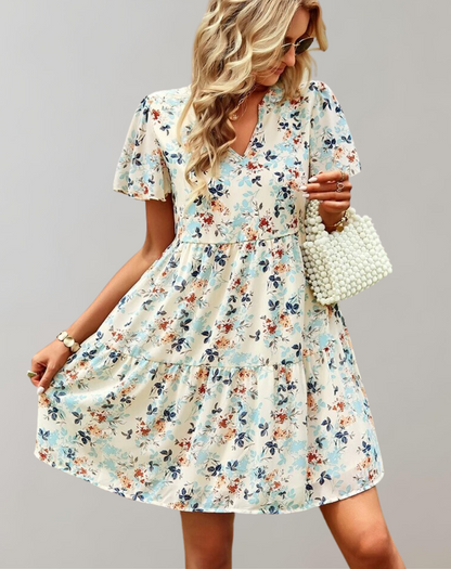 Vestido informal holgado con cuello en V y estampado floral para mujer | Ideal para primavera/verano