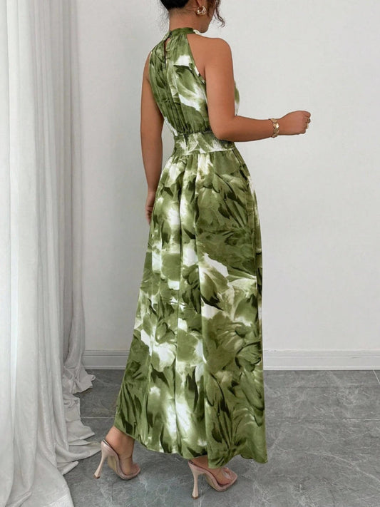Printed Halter Sleeveless Vacation And Leisure Maxi Dresses