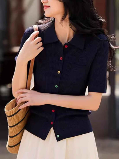 Molly Classic Lapel Multicolor Button Knitted Cardigan