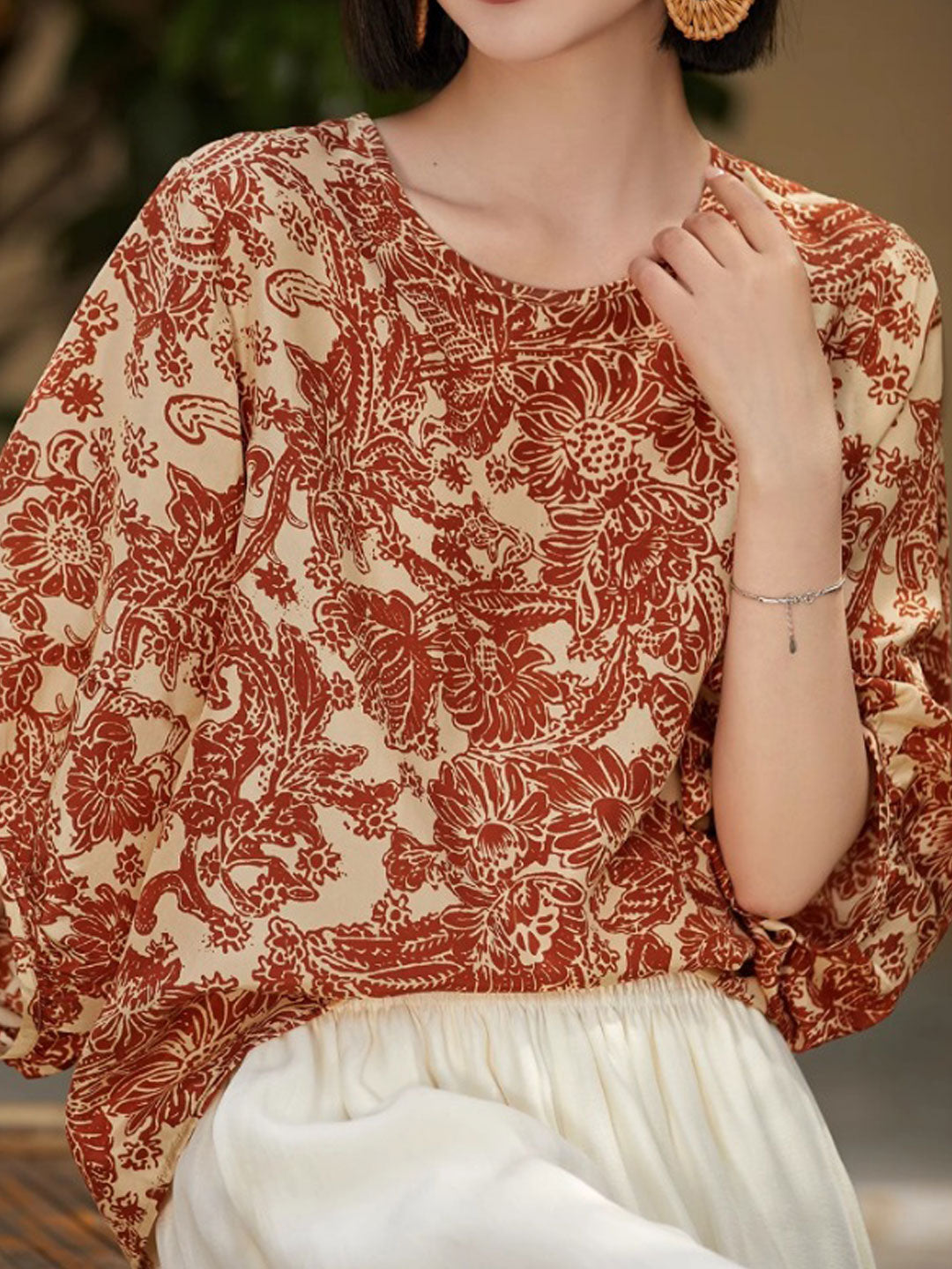 Jessica Loose Crew Neck Printed Top