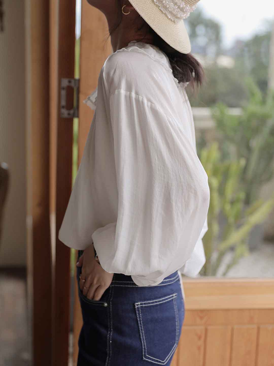 Maria Retro Doll Collar Lantern Sleeve Ruffle Top