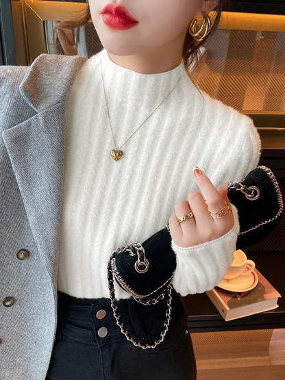 Elegante jersey de cuello alto de punto forrado para mujer | Ideal para otoño/invierno