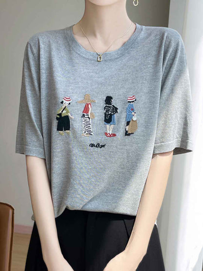 Jocelyn Loose Crew Neck Embroidered Knitted Top