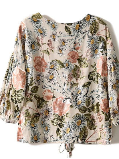 Mia Loose Crew Neck Puff Sleeve Printed Top