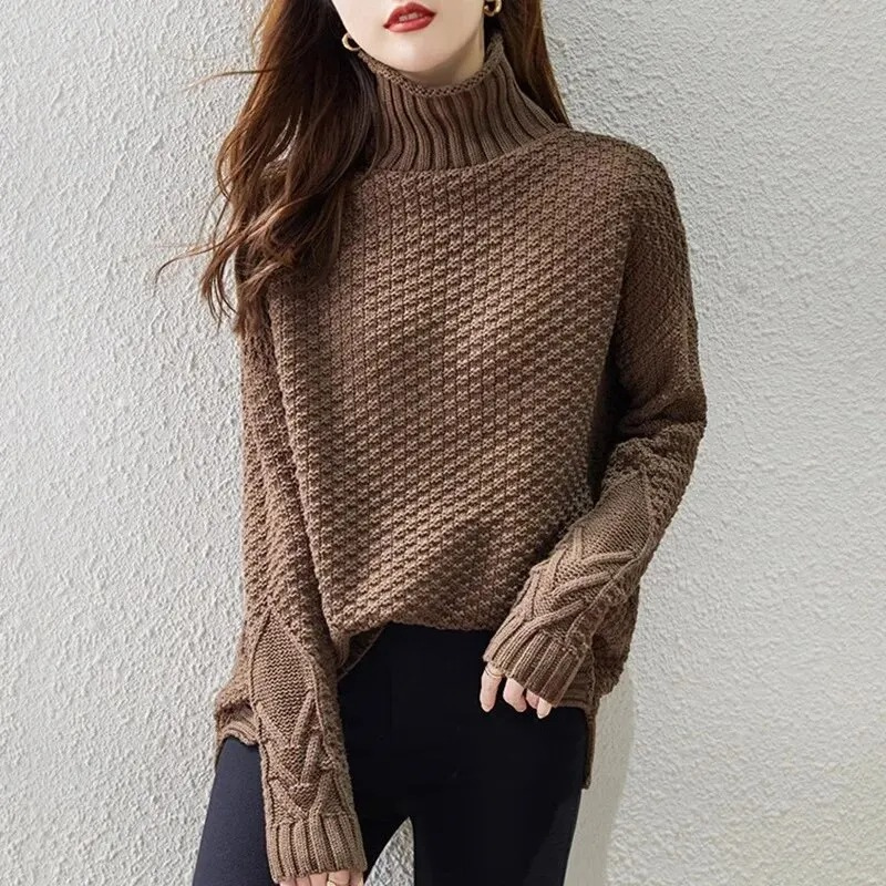 Jersey de cuello alto para mujer con mangas de punto trenzado | Ideal para otoño/invierno
