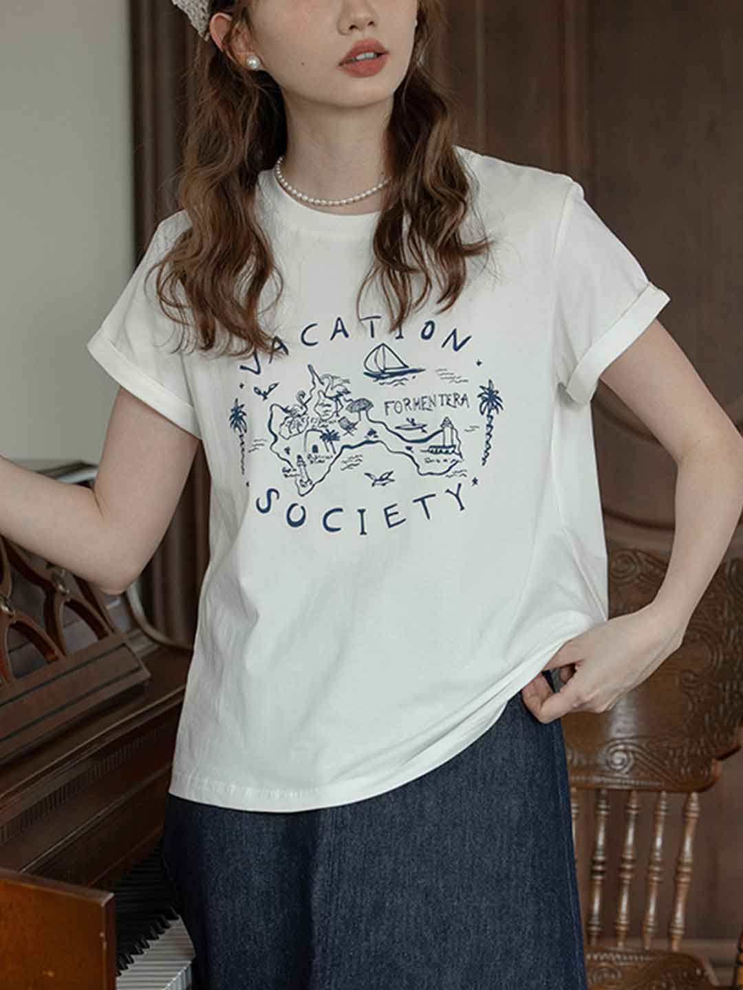 Vanessa Loose Crew Neck Printed Top