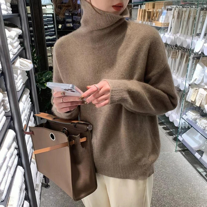 Jersey de punto de cuello alto de corte holgado para mujer | Ideal para otoño/invierno