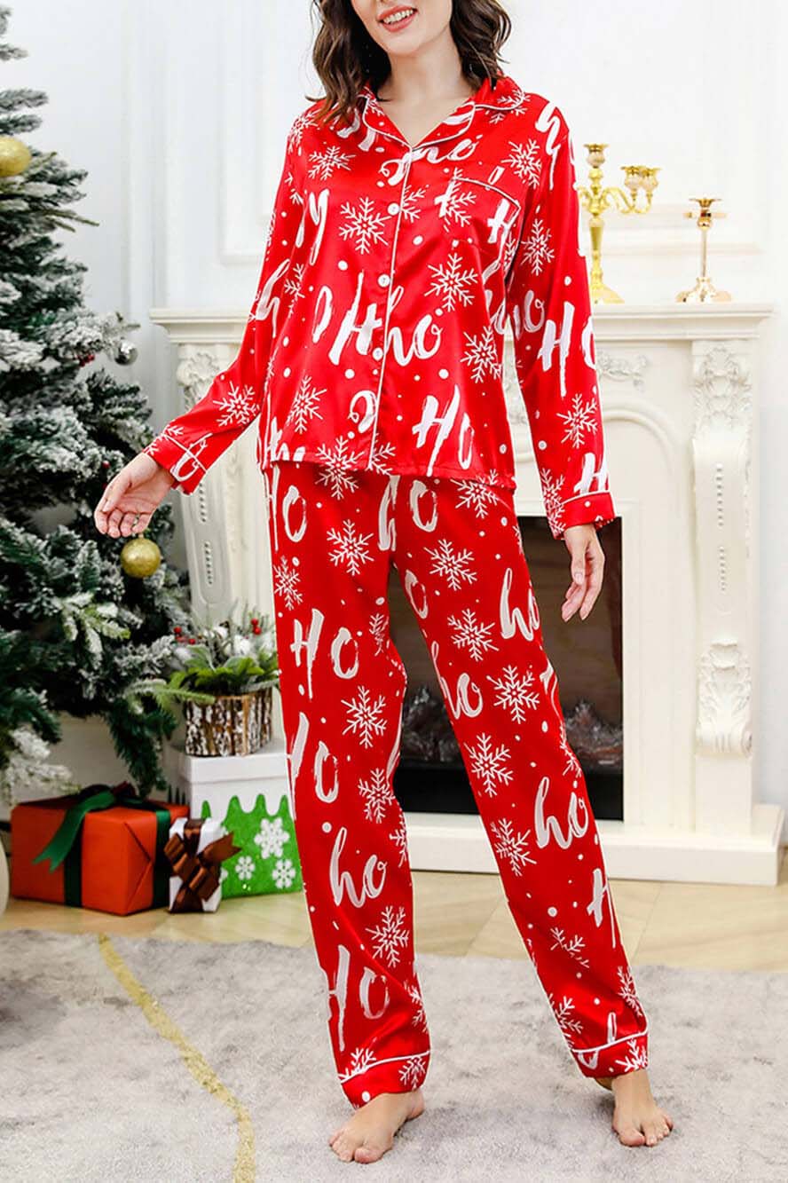 Conjunto de pijama de seda con estampado de copos de nieve