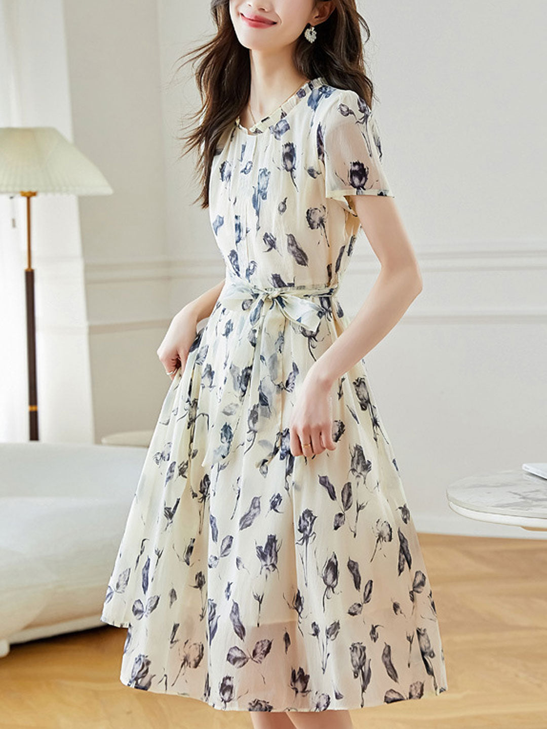 Payton Loose Printed Tie Chiffon Dress