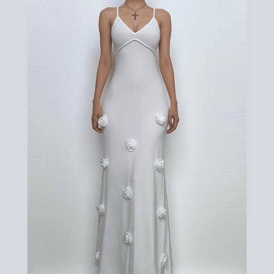 V neck flower applique cross back cami maxi dress  | Festival Outfits Women