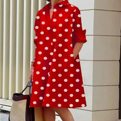 Women's Casual Turn Up Collar Midi Dress with Floral Print | Ideal for Spring/Summer