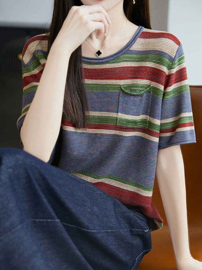 Sophie Retro Crew Neck Contrasted Striped Knitted Top