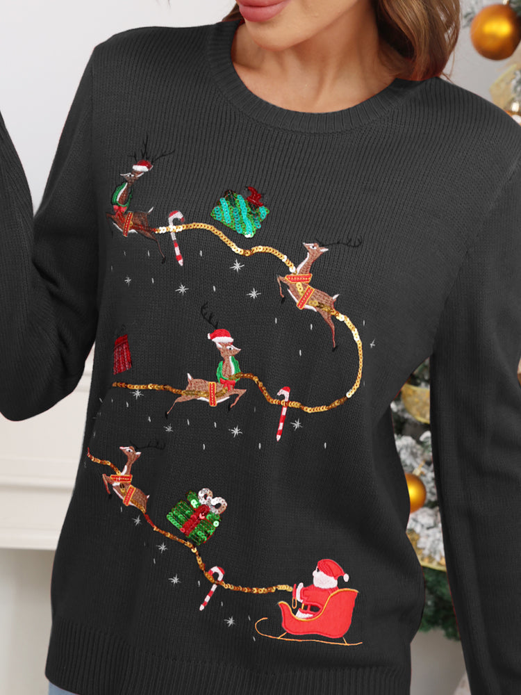 Suéter de punto con bordado de reno navideño 