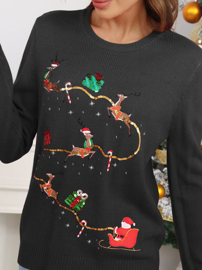 Suéter de punto con bordado de reno navideño 
