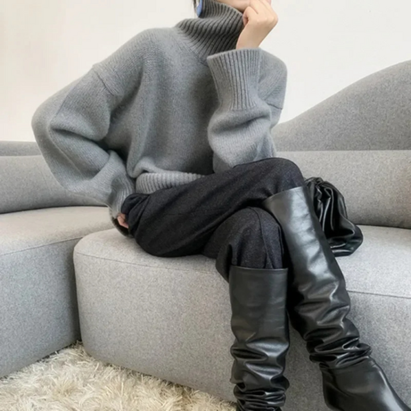 Jersey de cuello alto de punto extragrande para mujer | Ideal para otoño/invierno