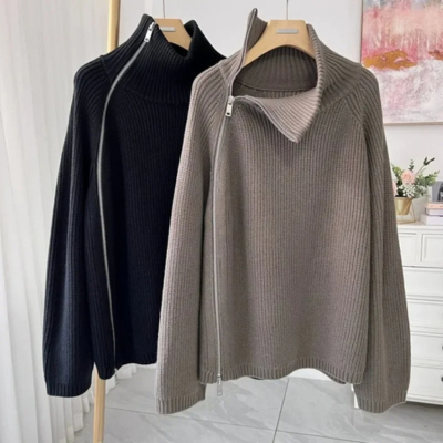 Jersey informal de cuello alto para mujer con cremallera lateral | Ideal para otoño/invierno