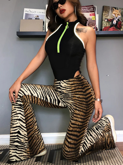 Women's Stylish Leopard Print High Waisted Flared Pants | Ideal for Everyday Wear
