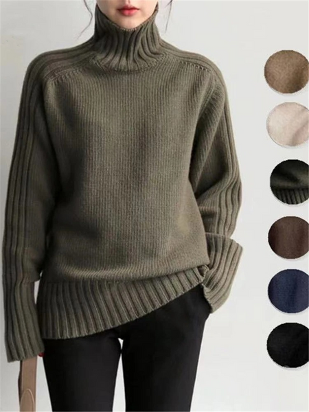 Jersey de cuello alto acanalado extragrande para mujer | Ideal para otoño/invierno