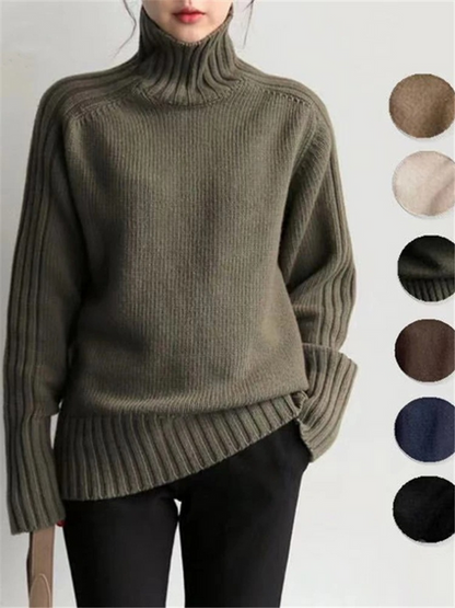 Jersey de cuello alto acanalado extragrande para mujer | Ideal para otoño/invierno