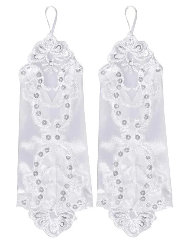 Gothic Satin Lace Sequins Fingerless Gloves